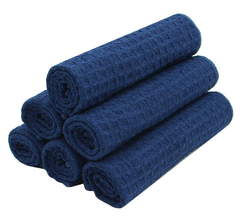 VeraSong Microfiber Kitchen Cleaning Cloth Thick Dish Rags Waffle Weave Washcloths Dish Cloths Ultra Absorbent Odor Free 12inch X 12inch 6 Pack Navy Blue - Image 3